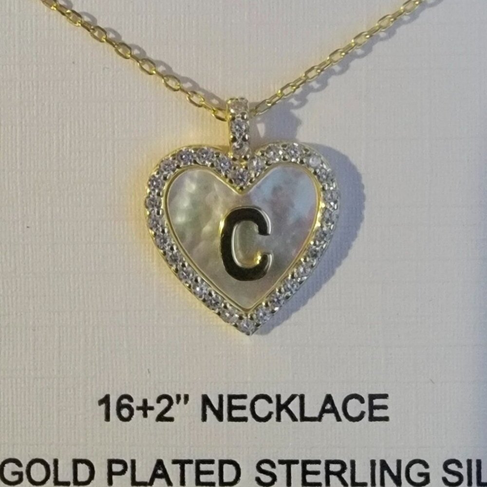 Charlotte & Lexi Letter "C" Heart Shape Necklace,14K Gold Plated Sterling Silver